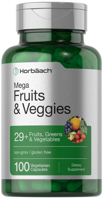 Mega Fruits and Veggies Supplement | 100 Capsules | Vegetarian, Non-GMO and Gluten Free | by Horbaach