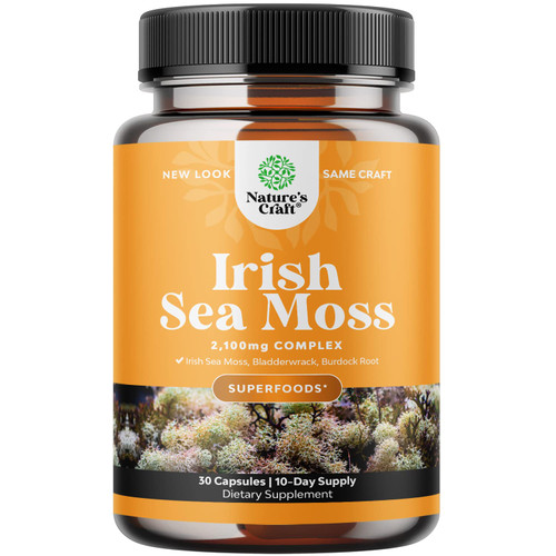 Organic Irish Sea Moss Capsules - Sea Moss and Bladderwrack Capsules with Burdock Root Superfood Blend for Immune Support Heart Health Fertility Joint Health and Thyroid Support for Women and Men