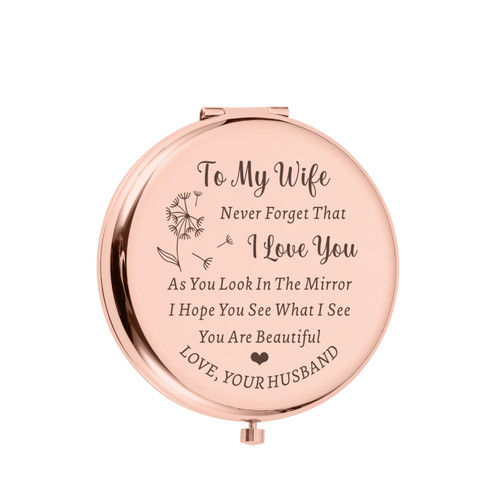 SYGUNAR Anniversary Valentines Gifts for Wife Compact Mirror I Love You Gift for Her Christmas Birthday Gifts Ideas for Wife from Husband Wedding for Wife