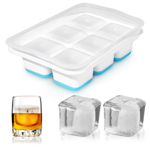 ICEXXP Large Ice Cube Tray with Lid, 2.2 Inch Big Ice Cube Trays, Stackable Square Ice Cube Tray, Easy Release & BPA Free, Silicone Ice Cube Maker for Whiskey, Cocktails, Bourbon