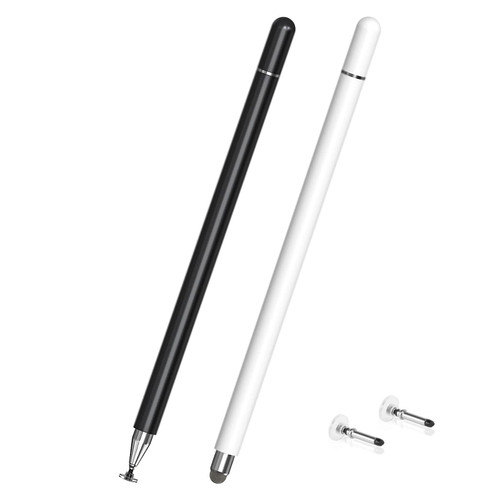 Stylus Pens for Touch Screens (2 Pcs), 2 in 1 Magnetic Disc & Fiber Tip Stylus Pen for iPad with Magnetic Cap, Compatible with All Touch Screens - Free Replacement Disc Tips, Black and White