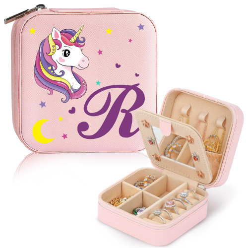 Parima Unicorns Gifts for Girls Jewelry Box, Unicorn Jewelry Box for Girls | Pink Jewelry Box for Girls Teen Girls| Unicorn Gifts for Girls Little Girls Jewelry Box| Birthday Gifts for Girls-Initial R