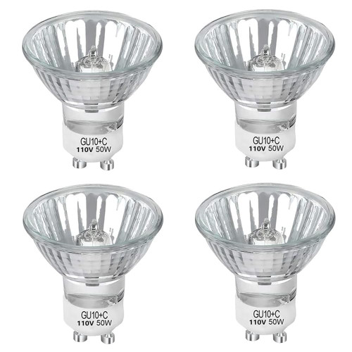 YKCGG GU10 Halogen 50W Bulbs,GU10+C 120V 50W Halogen Light Bulbs, Dimmable MR16 GU10 Light Bulb for Track & Recessed Lighting, Range Hood Light Bulbs(4 Pack)