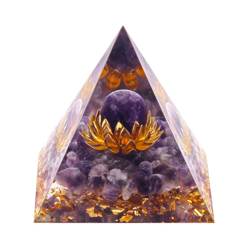 Orgone Pyramid for Healing Heart, Pletpet Orgonite Pyramid Crystals and Healing Stones Amethyst Obsidian Positive Energy Pyramid for Reiki Chakra Healing Meditation