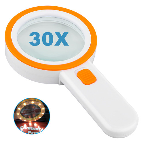 Magnifying Glass with 12 LED Lights, 30X Double Glass Lens Handheld Illuminated Magnifier Reading Magnifying Glass with for Seniors Read, Coins, Stamps, Map, Inspection, Macular Degeneration (Orange) Magnifying Glass with 12 LED Lights, 30X Double Glass Lens Handheld Illuminated Magnifier Reading Magnifying Glass with for Seniors Read, Coins, Stamps, Map, Inspection, Macular Degeneration (Orange)