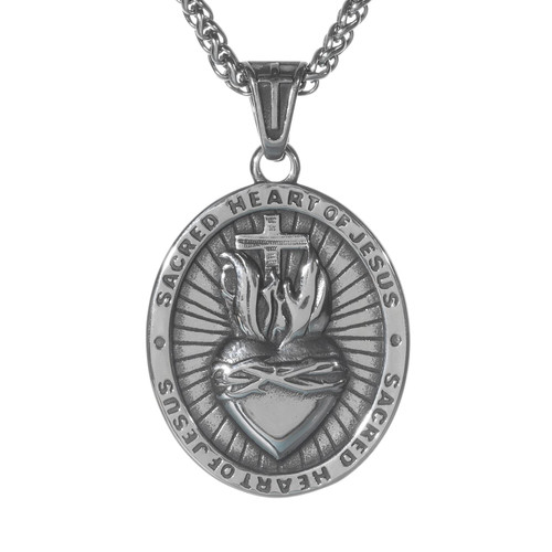 WHLHMK Sacred Heart of Jesus Necklace, Stainless Steel Jesus Christ Sacred Heart Medal Necklace, Punk Pendant Necklace Trendy Jewelry Christian Amulet Christian Gift WHLHMK Sacred Heart of Jesus Necklace, Stainless Steel Jesus Christ Sacred Heart Medal Necklace, Punk Pendant Necklace Trendy Jewelry Christian Amulet Christian Gift