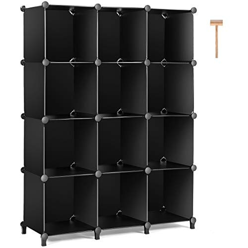 TomCare Cube Storage 12-Cube Bookshelf Closet Organizer Storage Shelves Shelf Cubes Organizer Plastic Book Shelf Bookcase DIY Square Closet Cabinet Shelves for Bedroom Office Living Room, Black TomCare Cube Storage 12-Cube Bookshelf Closet Organizer Storage Shelves Shelf Cubes Organizer Plastic Book Shelf Bookcase DIY Square Closet Cabinet Shelves for Bedroom Office Living Room, Black