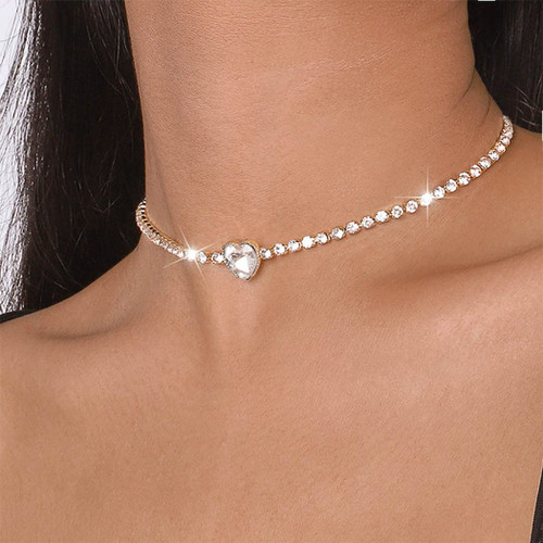 JONKY Rhinestone Choker Necklace Silver Heart Necklaces Crystal Chokers Love Sparkly Tennis Chain Prom Accessories for Women and Girls (Style1) JONKY Rhinestone Choker Necklace Silver Heart Necklaces Crystal Chokers Love Sparkly Tennis Chain Prom Accessories for Women and Girls (Style1)
