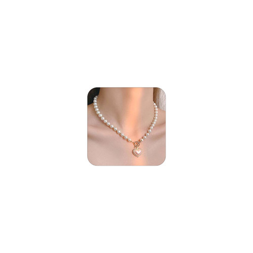 Pearl Necklace for Women Faux Pearl Choker Necklace White Beaded Necklace Dainty Heart Pendant Necklace Jewelry Gift for Girls