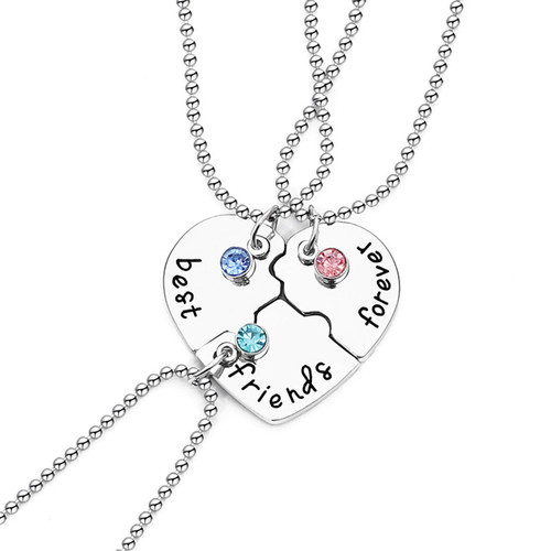 coadipress BFF Best Friend Necklaces for 3 Girls Fashion Rhinestone Crystal Alloy Heart Matching Puzzle Forever and Ever Friendship Pendant Necklaces (3 Heart)