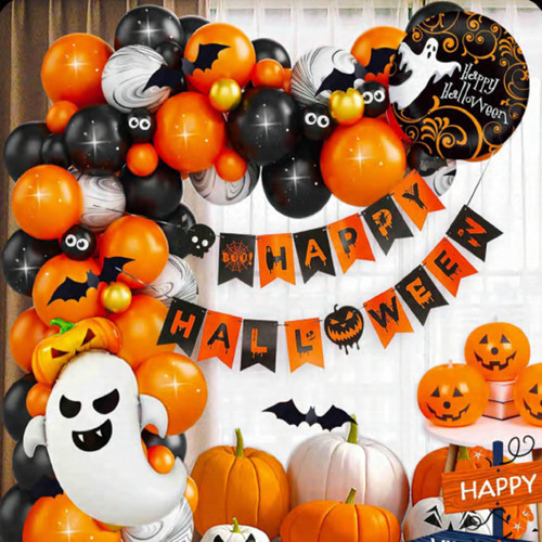 Halloween Party Decorations Set, Happy Halloween Banner, Halloween Balloons Garland Arch Kit, Pumpkin Ghost Foil Balloons, Latex/Confetti Balloon, Halloween Balloons Supplies for Halloween Party Decor