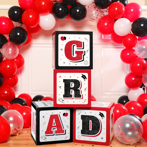 2023 Graduation Party Decorations 4 Pieces Graduation Balloon Boxes with GRAD and Congrats Letter Cap Graduation Decorations Class of 2023 Grad Party Decoration Supplies (Black Red) 2023 Graduation Party Decorations 4 Pieces Graduation Balloon Boxes with GRAD and Congrats Letter Cap Graduation Decorations Class of 2023 Grad Party Decoration Supplies (Black Red)