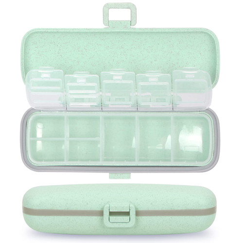 Naturetouch Pill Organizer, 7 Compartments Pill Box Portable Travel Medicine Organizer for Purse or Pocket 7 Day Pill Dispenser Storage Case with Lock for Vitamin Medication Fish Oil Supplements Gree Naturetouch Pill Organizer, 7 Compartments Pill Box Portable Travel Medicine Organizer for Purse or Pocket 7 Day Pill Dispenser Storage Case with Lock for Vitamin Medication Fish Oil Supplements Gree