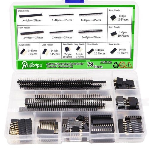 Ruibapa 78PCS 2.54mm Male and Female Pin Header Connector Assortment Kit Includes 9PCS Breakaway Pin Header and 69pcs Stackable Shield Header PCB Board Pin Header P-037-Kit