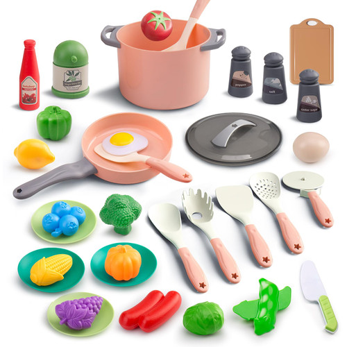 JokerKing 35Pcs Kids Kitchen Toy Accessories, Toddler Pretend Cooking Playset with Play Pots and Pans, Utensils Cookware Toys, Play Food Set, Toy Vegetables, Learning Gift for Girls Boys (Pink) JokerKing 35Pcs Kids Kitchen Toy Accessories, Toddler Pretend Cooking Playset with Play Pots and Pans, Utensils Cookware Toys, Play Food Set, Toy Vegetables, Learning Gift for Girls Boys (Pink)