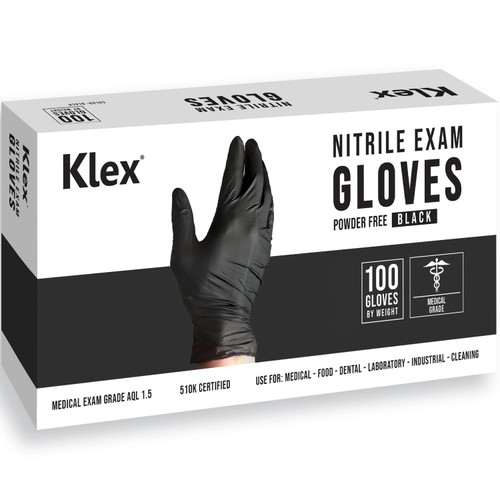Klex Nitrile Exam Gloves - Medical Grade, Powder Free, Rubber Latex Free, Disposable Examination Grade Glove, Food Safe, Black, Medium, 100 Count Klex Nitrile Exam Gloves - Medical Grade, Powder Free, Rubber Latex Free, Disposable Examination Grade Glove, Food Safe, Black, Medium, 100 Count