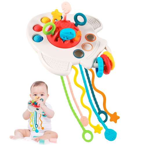 Baby Toys 6 To 12 Months, Silicone Pull String Montessori Toys For 1 Years Old, Sensory Toys &Bath Toy For Toddlers, Learning Toys For Baby Teething, Baby Gifts Travel Toys For 9 10 18+ Months