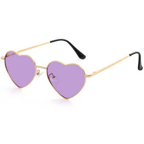 Kursan Polarized Heart Sunglasses for Women Metal Frame Fashion Lovely Style Sun Glasses UV400 Protection (Gold/Purple)