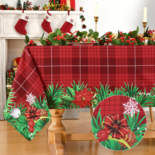 Alishomtll Christmas Tablecloth, 60x84 Inches Christmas Checkered Rectangle Table Cloth, Red Buffalo Plaid Xmas Decor for Table, Christmas Outdoor Table Cover for Party Picnic