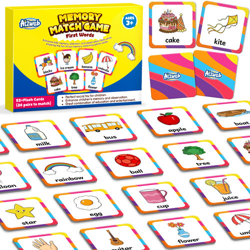 Aizweb First Words Matching Game,Memory Game,52 Pcs Toddler Baby Flash Cards,Educational Toys for Pre K Preschool Kindergarten Learning Activities,Speech Therapy Materials Classroom Must Haves Aizweb First Words Matching Game,Memory Game,52 Pcs Toddler Baby Flash Cards,Educational Toys for Pre K Preschool Kindergarten Learning Activities,Speech Therapy Materials Classroom Must Haves