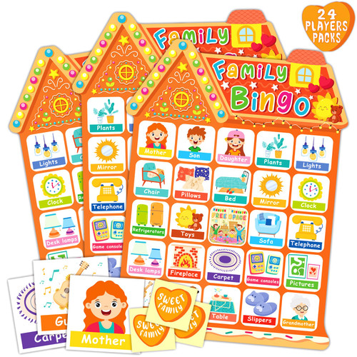 YTSQLER Family Bingo Game 24 Players Home Bingo Games for Family Reunion Games, Kids Bingo Cards Family Activity Party Bingo Game Supplies