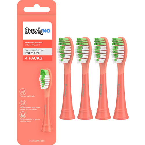 Brushmo Replacement Toothbrush Heads Compatible with Philips Sonicare One Toothbrush, for HY1100 Miami Coral BH1022/01 Brush Head (Miami Coral) 4 Pack