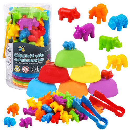 Counting Animals Toys Matching Game for Kids with Sorting Bowls Preschool Learning Educational Activities Toys Color Classification and Sensory Game Set Toddler Montessori Toys for 3 4 5 Years Old