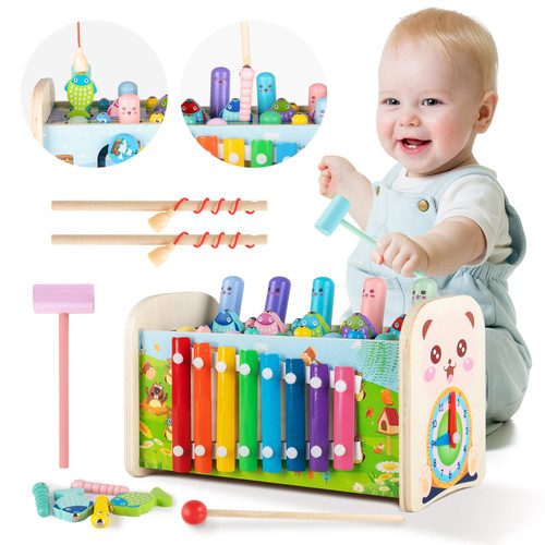Chefic 7 in 1 Toddler Montessori Toys for 3 Year Old Baby Boy Girl, Wooden Educational Baby Toys with Pounding Bench Xylophone Fishing Game, Birthday Gift for 3 Year Old Chefic 7 in 1 Toddler Montessori Toys for 3 Year Old Baby Boy Girl, Wooden Educational Baby Toys with Pounding Bench Xylophone Fishing Game, Birthday Gift for 3 Year Old