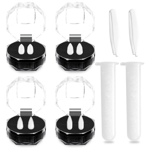 yondfin 4PCS Halloween Vampire Fangs, Vampire Fangs with Pellets Adhesive, Halloween Props Dentures Kit, Vampire Fangs for Kids Adults, Halloween Party Cosplay Dentures Prop Decoration