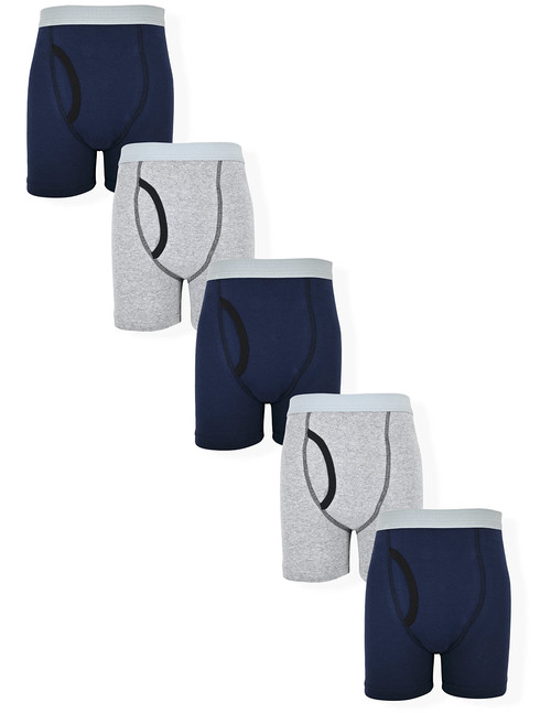 Basic Perspective Boy's 100% Cotton Tagless 5-Pack Boxer Brief, Navy Pack, Small