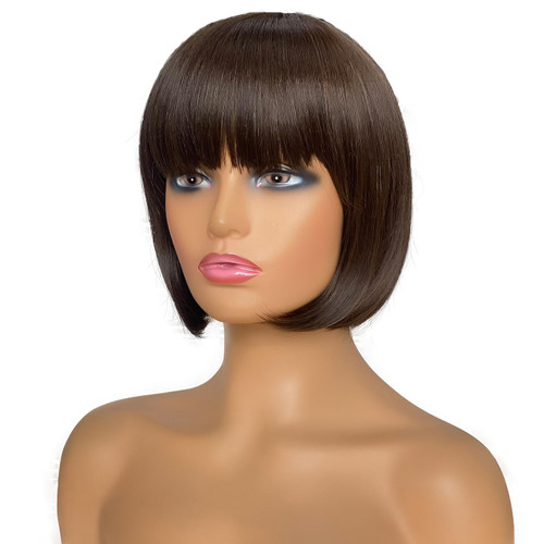MIMISERVICE Short Brown Bob Wig With Bangs Short Straight Wig for Women Heat Resistant Synthetic Wig for Daily Party Use (10 inch) MIMISERVICE Short Brown Bob Wig With Bangs Short Straight Wig for Women Heat Resistant Synthetic Wig for Daily Party Use (10 inch)