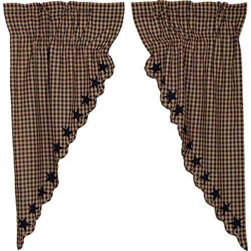 VHC Brands Classic Country Primitive Window Curtains - Star Blue Scalloped Prairie Curtain Pair, Navy VHC Brands Classic Country Primitive Window Curtains - Star Blue Scalloped Prairie Curtain Pair, Navy