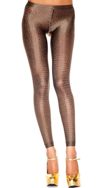 MUSIC LEGS Women's Python Look Spandex Leggings, Brown, One Size