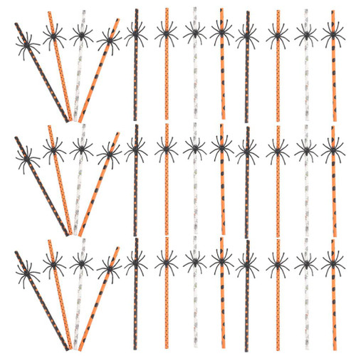 Toddmomy Fall Straws 40Pcs Halloween Straws Paper Spider Straws Cocktails Drinking Straws Beverage Straws Juice Straws for Halloween Birthday Party Decoration Supplies