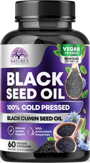 Premium Black Seed Oil Capsules Cold-Pressed Vegan 1000mg - Extra Strength Nigella Sativa Black Seed Oil, Nature's Pure Black Cumin Seed Oil for Immune, Hair and Brain Support, Non-GMO - 60 Capsules Premium Black Seed Oil Capsules Cold-Pressed Vegan 1000mg - Extra Strength Nigella Sativa Black Seed Oil, Nature's Pure Black Cumin Seed Oil for Immune, Hair and Brain Support, Non-GMO - 60 Capsules