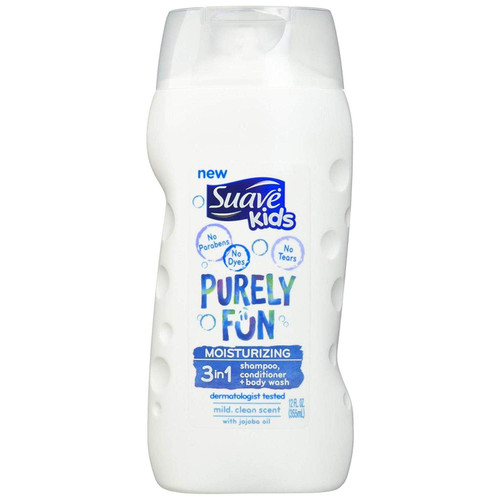 Suave Kids 3 In 1 Shampoo + Conditioner+ Body Wash Purely Fun, 12 Ounce