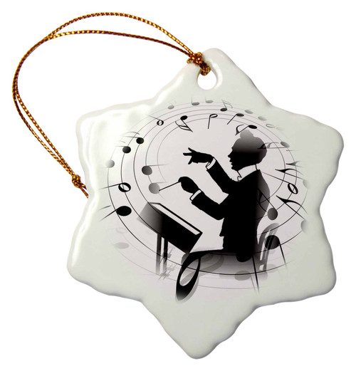 3dRose Image of Black in White of Conductor with Notes Swirling Around - Snowflake Ornament, Porcelain, 3-Inch (ORN_223450_1)