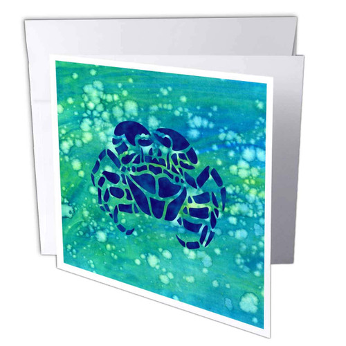 3dRose Russ Billington Tile Designs- Watercolor Blue - Image of Blue Crab Stencil on Watercolor Background - 1 Greeting Card with envelope (gc_310319_5)