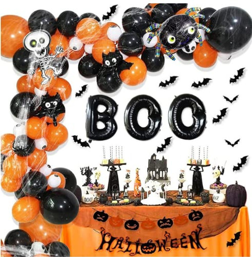 88PCS Halloween Balloon Garland Arch kit with Spider Web, Boo Aluminum Foil Balloons, Spider Balloons, Black Orange Balloons?3D bat wall sticker?mini skull foil balloon for Halloween Day Party 88PCS Halloween Balloon Garland Arch kit with Spider Web, Boo Aluminum Foil Balloons, Spider Balloons, Black Orange Balloons?3D bat wall sticker?mini skull foil balloon for Halloween Day Party