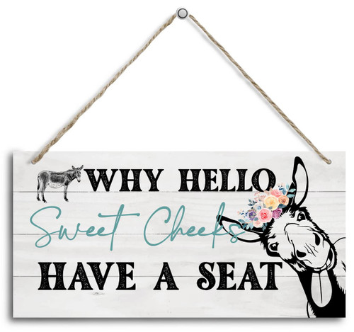Why Hello Sweet Cheeks Have A Seat Sign, Bathroom Signs - Funny Bathroom Sign Decor Farmhouse, Bathroom Wall Decor, Bathroom Shelf Decor, Funny Bathroom Wall Art, Guest Bathroom Decor