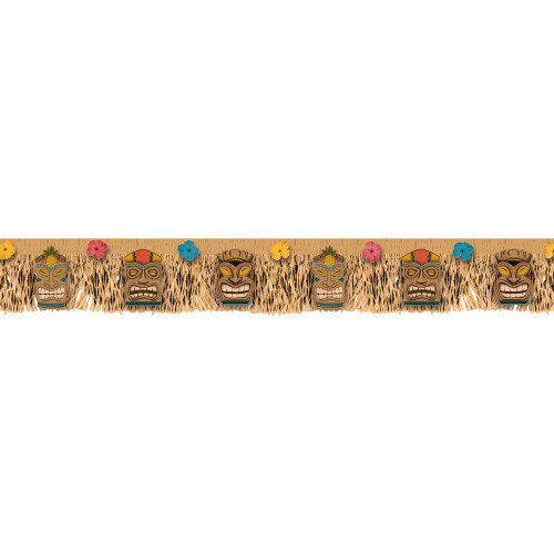 Vintage Tiki Tropical Paradise Fringe Banner - 70" x 9" (Pack Of 1) - Multicolor Plastic & Paper Decor With Fabric Flowers - Perfect For Parties & Events
