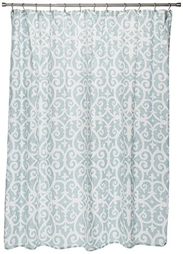Madison Park Elena Textured Design Organic Cotton Fabric Long Shower Curtain, Contemporary Casual Shower Curtains for Bathroom, 72 X 72, Aqua