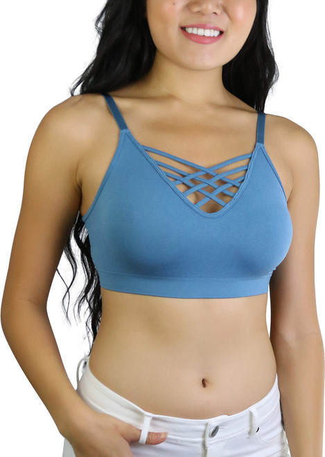 ToBeInStyle Women's Adjustable Strap Front V-Lattice Bralette - Titanium - S/M