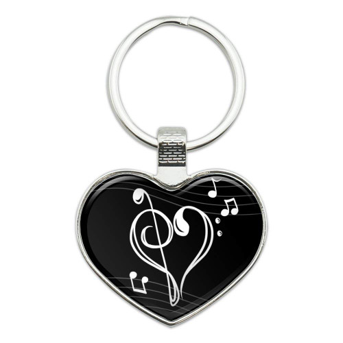 GRAPHICS & MORE Treble Bass Clef Heart Music Black Keychain Heart Love Metal Key Chain Ring