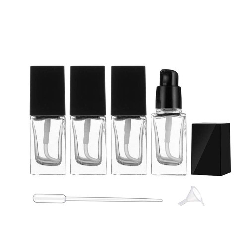 Wresty 4 Pack Liquid Foundation Bottle Square Clear Glass Lotion Pump Bottles Cosmetic Cream Dispenser Bottle Travel Essential Oils Emulsion Essence Container (20ml/0.7oz)