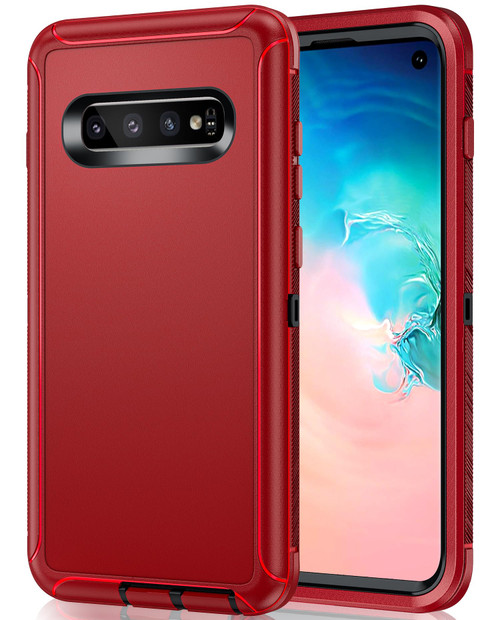 LeYi for S10 Phone Case, Samsung Galaxy S10 Protective Case Cover, 3 in 1 Full Body Shockproof Rubber Dustproof Rugged Defender Protection Phone Case for Galaxy S10, Red/Black