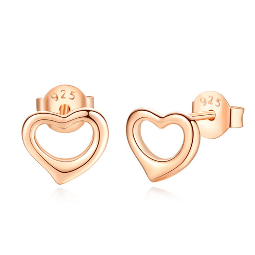 Lavishe 14K Rose Gold Plated Sterling Silver Open Heart Stud Earrings for Women