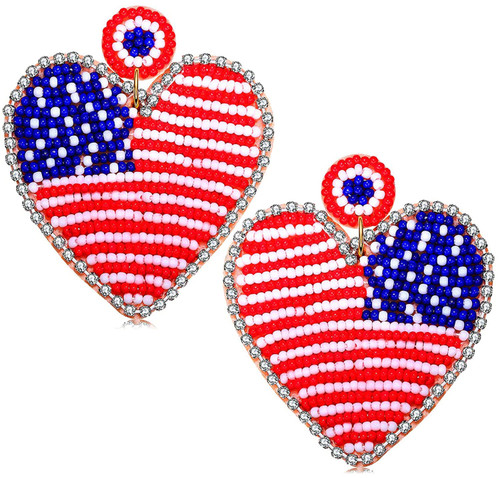 American Flag Earrings 4th of July Earrings for Women Beaded Heart Star Flag Dangle Drop Earrings Handmade Independence Day Patriotic Earrings Holiday Gifts (Heart) American Flag Earrings 4th of July Earrings for Women Beaded Heart Star Flag Dangle Drop Earrings Handmade Independence Day Patriotic Earrings Holiday Gifts (Heart)