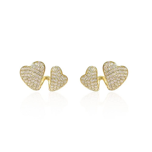 Exquisite Hearts Ear Cuff Earrings Piercing for Women Girls Girlfriend Crystal Cubic Zirconia Love Heart Sterling Silver Pin Wrap Studs Climber Crawler Earring Dainty Jewelry Gifts Valentine's Day (Gold)