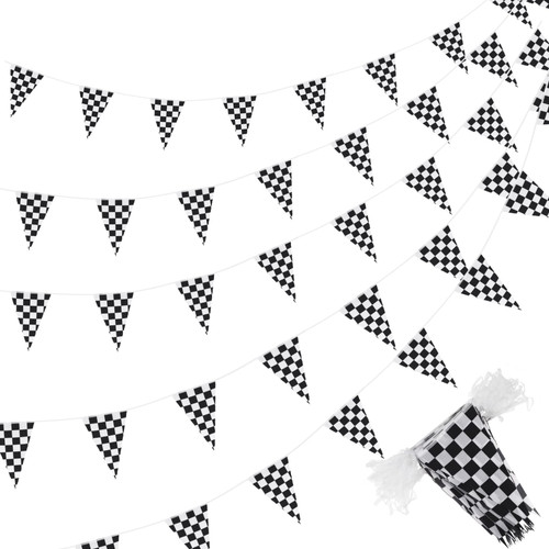 Tatuo 200 Feet Solid Pennant Banners Flags String Triangle Hanging DIY Bunting Flags Party Decorations for Grand Opening Party Banners for Kids Birthday, Shops (Black and White)